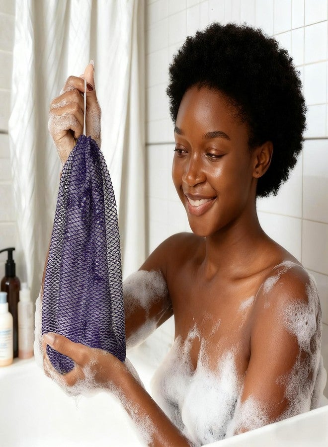 Bathway African Net Sponge Authentic with Handles (Set of 2), African Exfoliating Net Sponge, Exfoliating Body Scrubber Bath Sponge - Bathing Accessories with Storage Bag (Purple & Rose) - Image 5